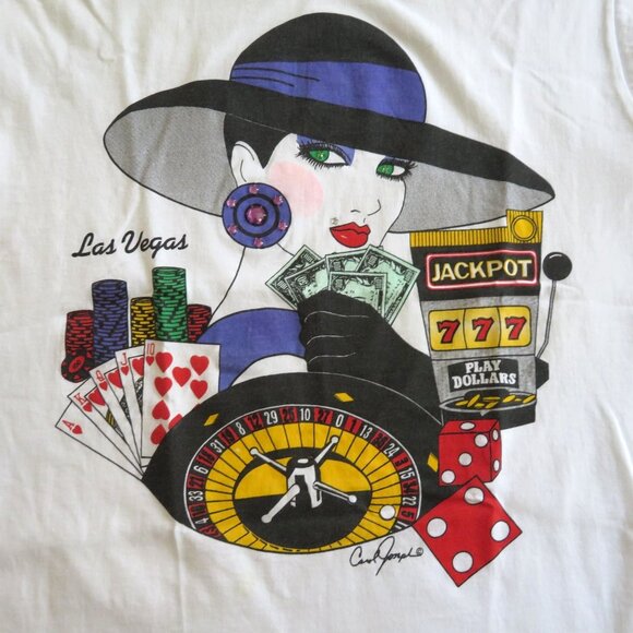 Vintage Dina Michaels Las Vegas Graphic White T-Shirt Carol Joseph Design Womens - Picture 7 of 16